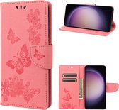 PU BookCover Hoes Etui geschikt voor Samsung Galaxy S23 Roze Vlinders