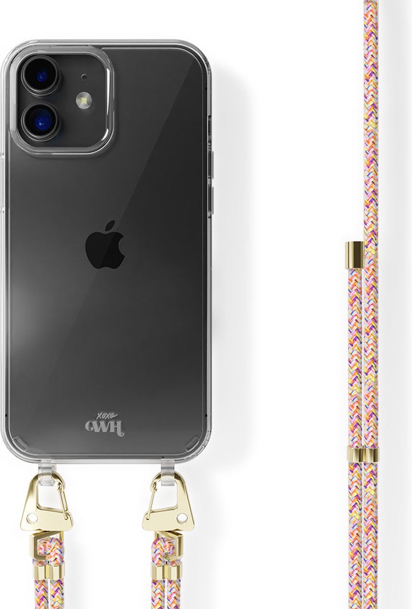xoxo Wildhearts Rainbow Vibes siliconen hoesje - Geschikt voor iPhone 12 - Hoesje met koord - iPhone hoesje - Transparant hoesje - Regenboog koord