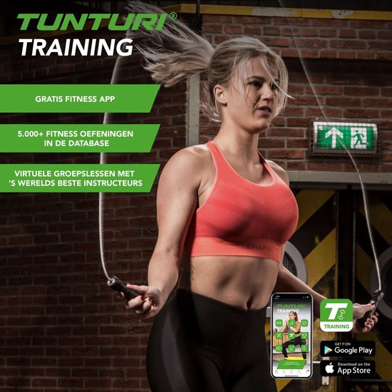 Tunturi Springtouw - Sport springtouw - Fitness springtouw - m - Zwart - Incl. gratis fitness app