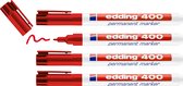 edding 400 Marqueur permanent - rouge - 4 stylos - pointe ronde fine 1 mm - sèche vite, résiste à l'eau et aux frottements - pour carton, plastique, bois, métal, verre