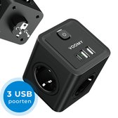 Voomy Cube Verdeelstekker 2.0 - USB-C 20W Snellader - Stopcontact Splitter - USB-C + USB-A - Stekkerdoos - Iphone & Samsung - Zwart