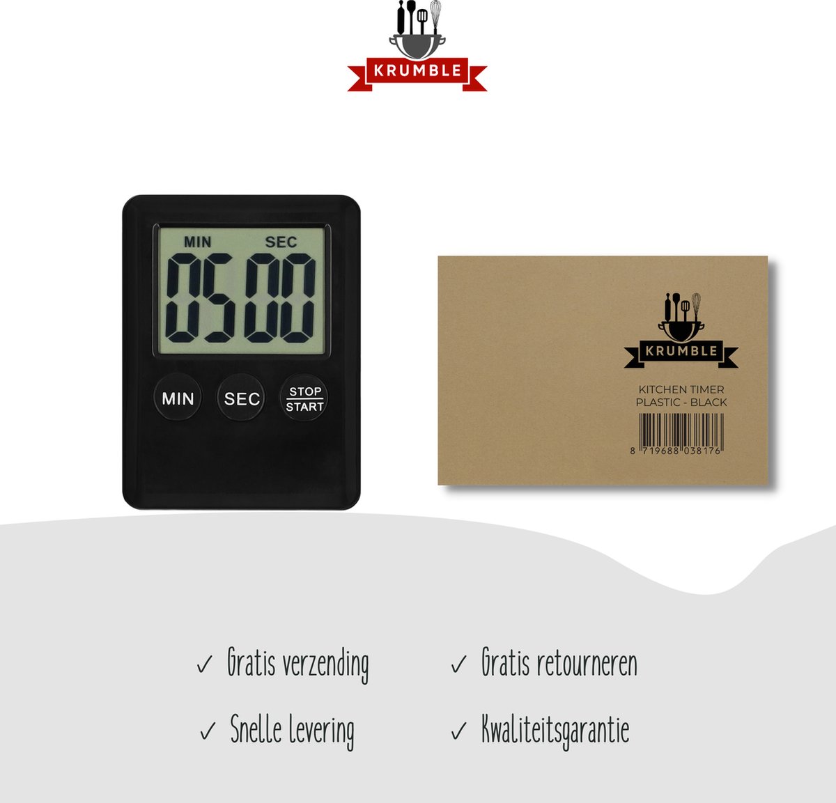 Krumble Mini Kookwekker – Digitale Timer – Kleine Kookwekker – Keukenwekker – Zachte Alarmtoon – Met Magneet – Compact – Zwart — cadeau in Kookcadeaus - foto 4