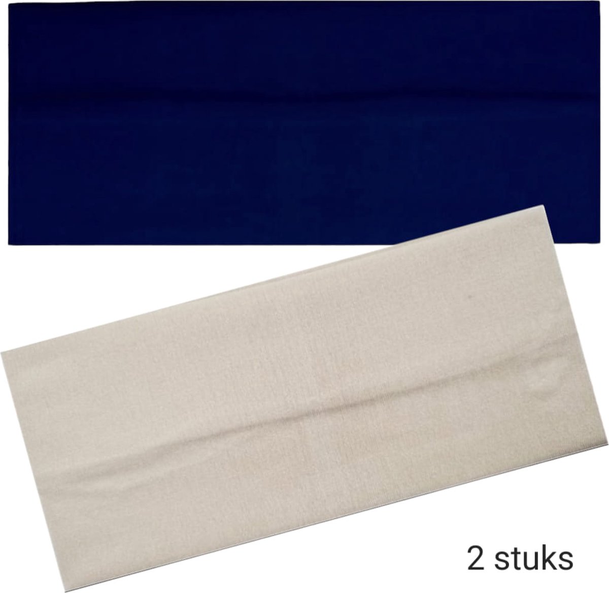 SPORT® - Haarband Hoofdband Basic - 8cm - 2 stuks - 1x Beige / Zand en 1x Donker Blauw / Marine + 4x extra haarelastieken (2x wit / 2x zwart) - Casual Sport Yoga - Stof Elastisch
