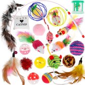 Nabance Cat Toys - Paquet de 20 jouets pour chats différents + Canne à pêche - pour chat d'intérieur - souris - balles - plumes - grelots - couleurs gaies - durable