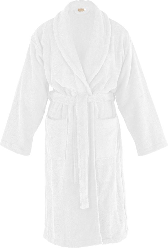 Tiseco Home Studio - Badjas DELUX - 100% katoen - 370 g/m² - badstof - unisex- riem en zakken - L/XL - Wit