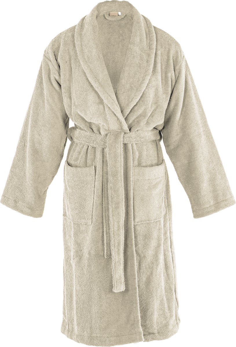 Tiseco Home Studio - Badjas DELUX - 100% katoen - 370 g/m² - badstof - unisex- riem en zakken - S/M - Zand