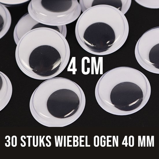 Allernieuwste.nl® 30 Stuks Wiebelogen 40 mm - Bewegende Zelfklevende Wiebel Oogjes 4 cm - Creatieve Knutsel Ogen 40mm - wit zwart