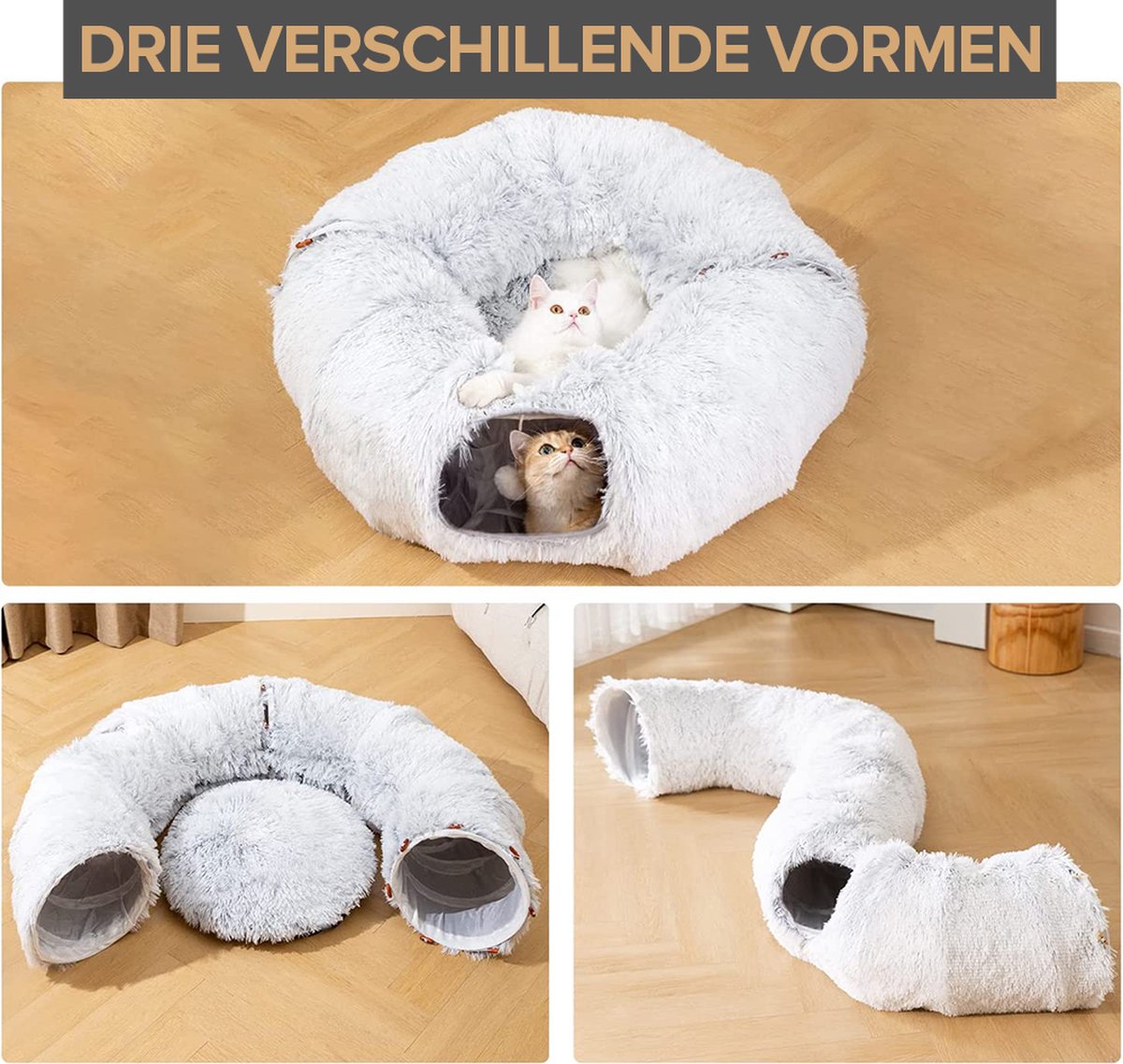Kattentunnel Pluche - Tunnel Kat - Kattenhuis - Speeltunnel kat - Grijs — afbeelding 2