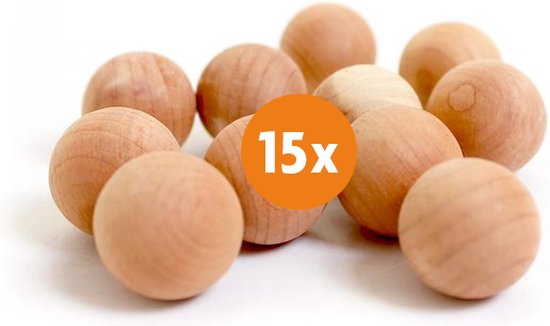 LaundrySpecialist Mottenballen - Set van 15 stuks – Premium kwaliteit Cederhout voor een natuurlijke geur en natuurlijke bescherming tegen motten en insecten - LaundrySpecialist
