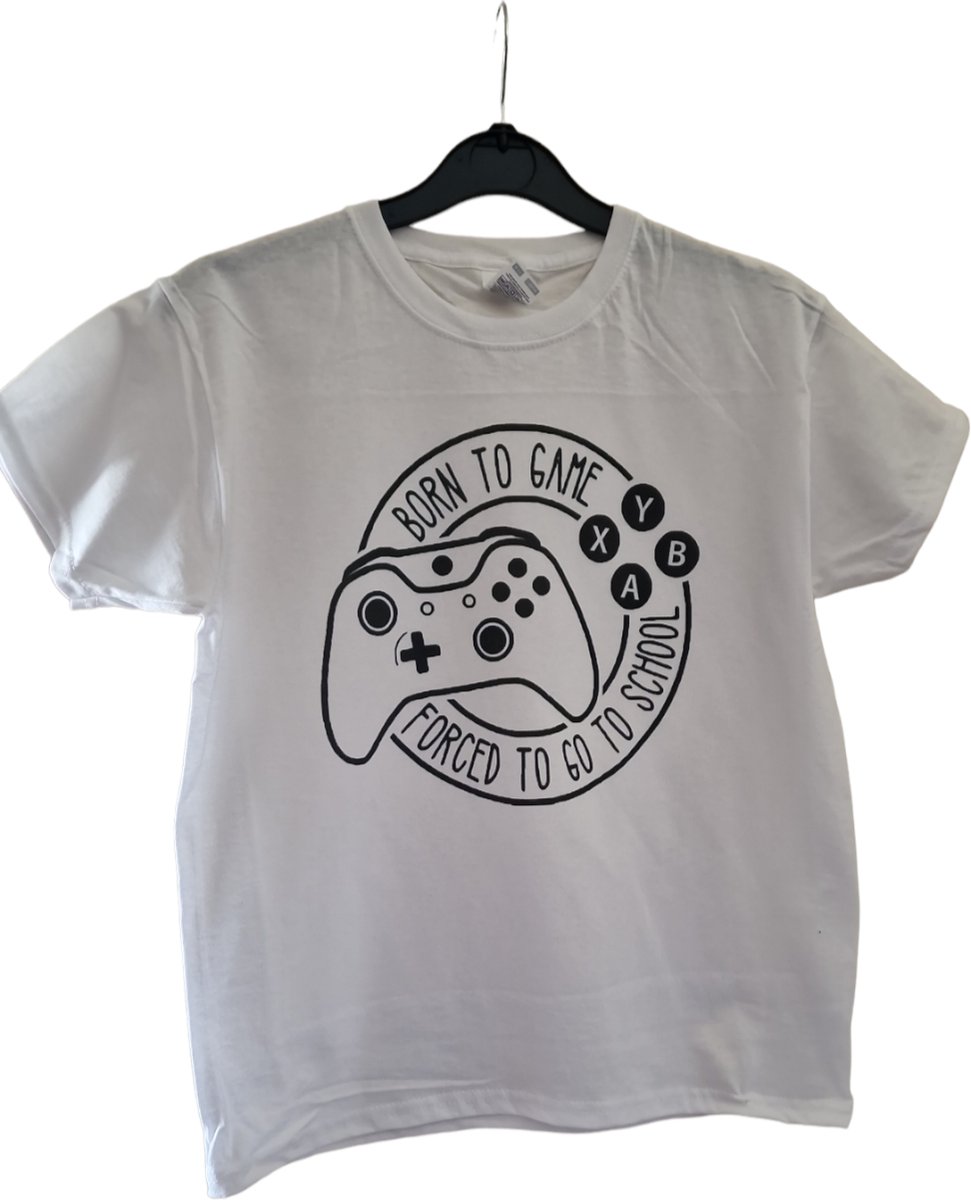 T-shirt - Born to Game, Forcé d'aller à l'école [Jeux]-[dur]-[152]-[12-13