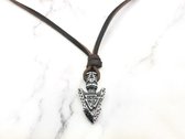 Mei's | Viking Nordic Arrow | ketting mannen / verstelbare sieraad | echt leer / Stainless Steel / 316L roestvrij staal | 50 cm / bruin / zilver