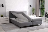 boxspring promo- 140x200cm- grijs stof- met opbergruimte- met matras en topper- zetelsenbedden