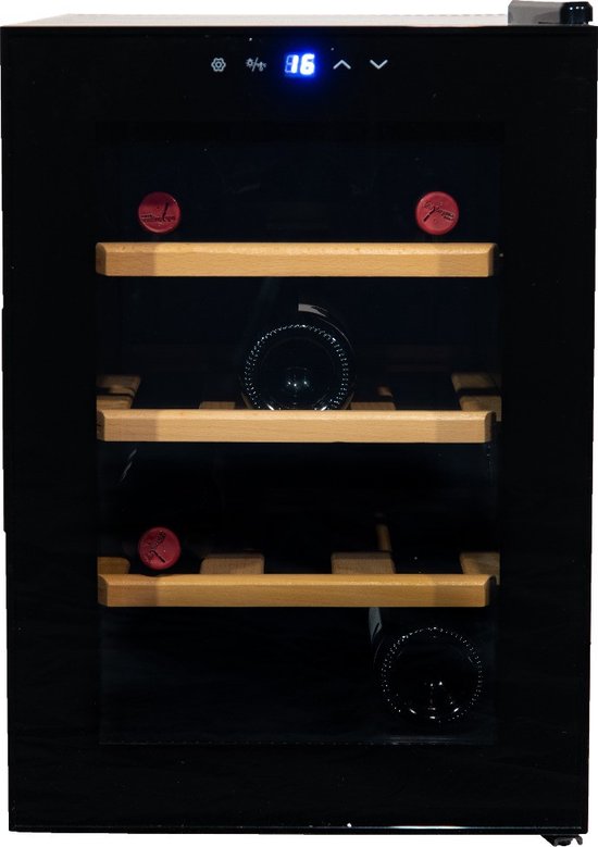Vinata Premium Wijnklimaatkast Adamello Vrijstaand - Zwart - 12 flessen - 53 x 35.9 x 54.7 cm - Glazen deur