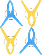 Jedermann Handdoekknijpers XL - 6x - blauw/geel - kunststof - 12 cm - wasknijpers