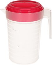 Carafe à eau/pot à jus transparent/rose fuchsia avec couvercle 1 litre en plastique - Carafe étroite qui tient dans la porte du réfrigérateur