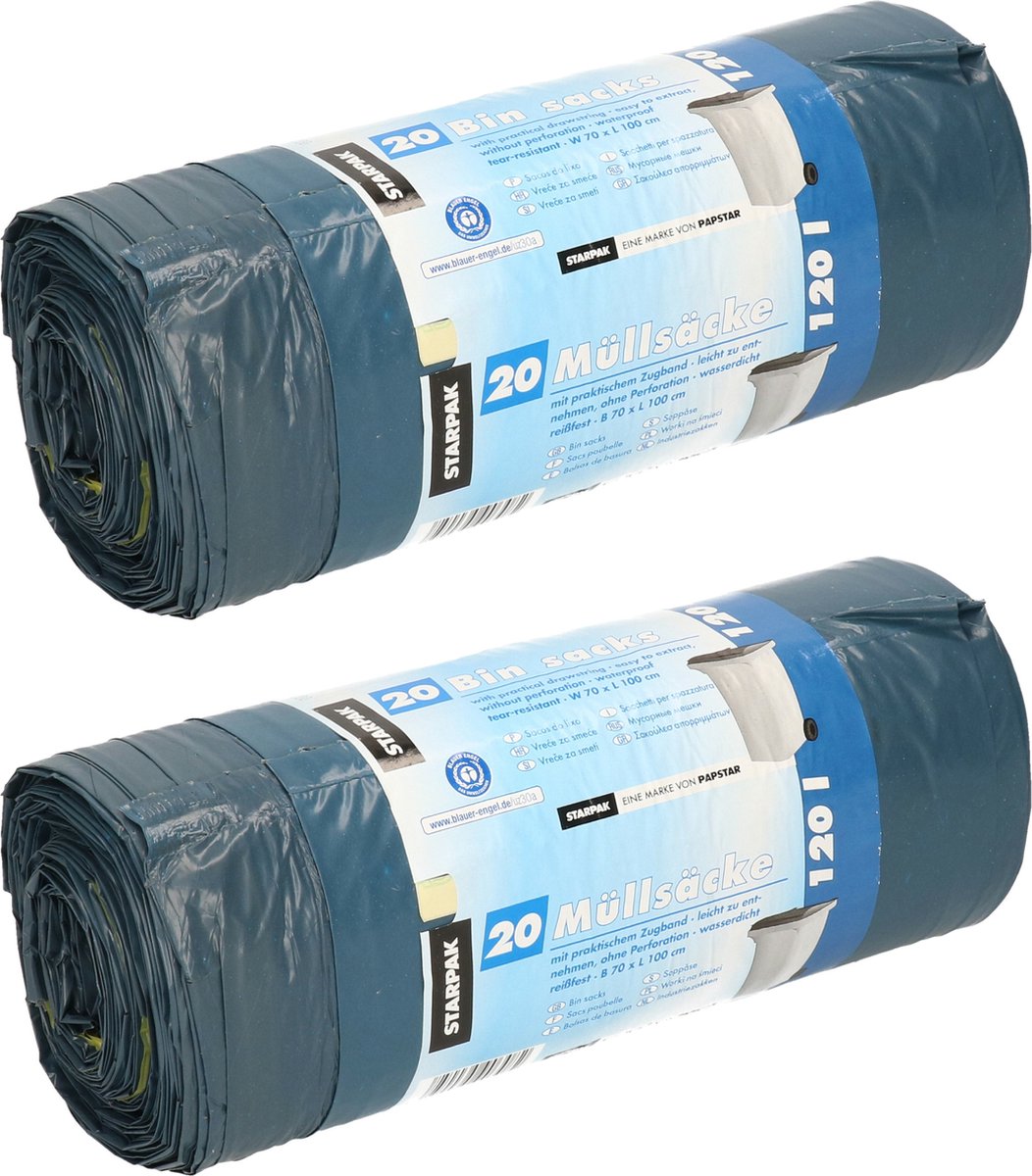 Goedkoopste Papstar 40x stuks afvalzakken/vuilniszakken - 120 liter - blauw - containerzakken