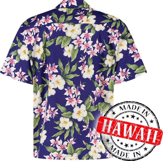 Hawaii Blouse Mannen - Shirt - Hemd - 100% Katoen - Overhemd Heren Korte Mouw - Made in Hawaii "Tropisch Paars" Maat XL