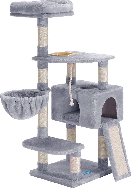 PawHut kattenboom, krabpaal, klimboom met sisal, hoogte 170 cm, beige/grijs