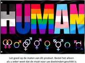 Human Pride Regenboog Vlag 150x90CM - LGBT - Regenboog Vlag - Rainbow - Gender - Man - Vrouw - Androgyn - Transgender - A-gender - Non-binary - Straight - Heteroseksueel - Bigender - Genderfluide - Lesbienne - Lesbian - Flag Polyester