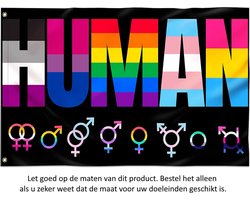 Human Pride Regenboog Vlag 150x90CM - LGBT - Regenboog Vlag - Rainbow - Gender - Man - Vrouw - Androgyn - Transgender - A-gender - Non-binary - Straight - Heteroseksueel - Bigender - Genderfluide - Lesbienne - Lesbian - Flag Polyester