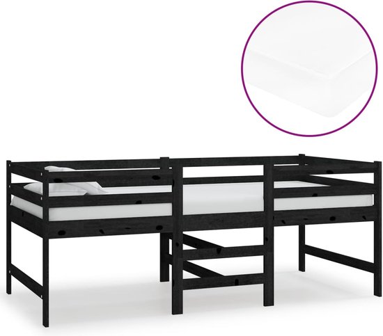 vidaXL Halfhoogslaper met matras massief grenenhout zwart 90x200 cm