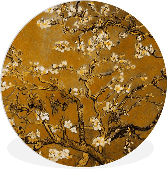 WallCircle - Wandcirkel amandelbloesem goud 60x60 cm - Van Gogh oude meesters kunst - Ronde schilderijen woonkamer - Wandschaal keuken - Muurdecoratie cirkel - Kamer decoratie binnen - Wanddecoratie muurcirkel - Woonaccessoires
