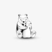 Fler® | Bedel | Past op populaire bedel armbanden (standaard-3mm) | armbandbedel | Knuffelende ijsberen, moeder en kind Bedel | Ijsbeer Charm | 925 sterling zilver | zwarte emaille | Verjaardagsgeschenk, moederdag, kado, cadeau | Valentijn kado