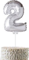 Cijferballon op stokje Cadebo - Taart ballon - 40cm - Cijfer 2 - Zilver - Gratis Verzonden