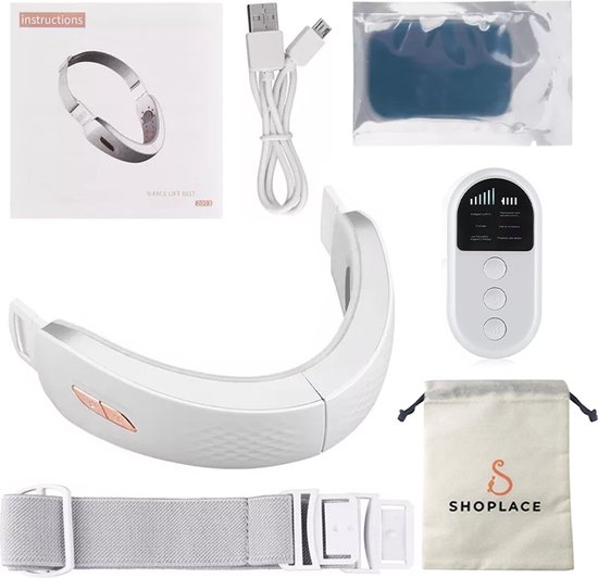 Wit kaaklijnapparaat, afstandsbediening, USB-kabel, gebruiksaanwijzing, stofzak en gelpad.