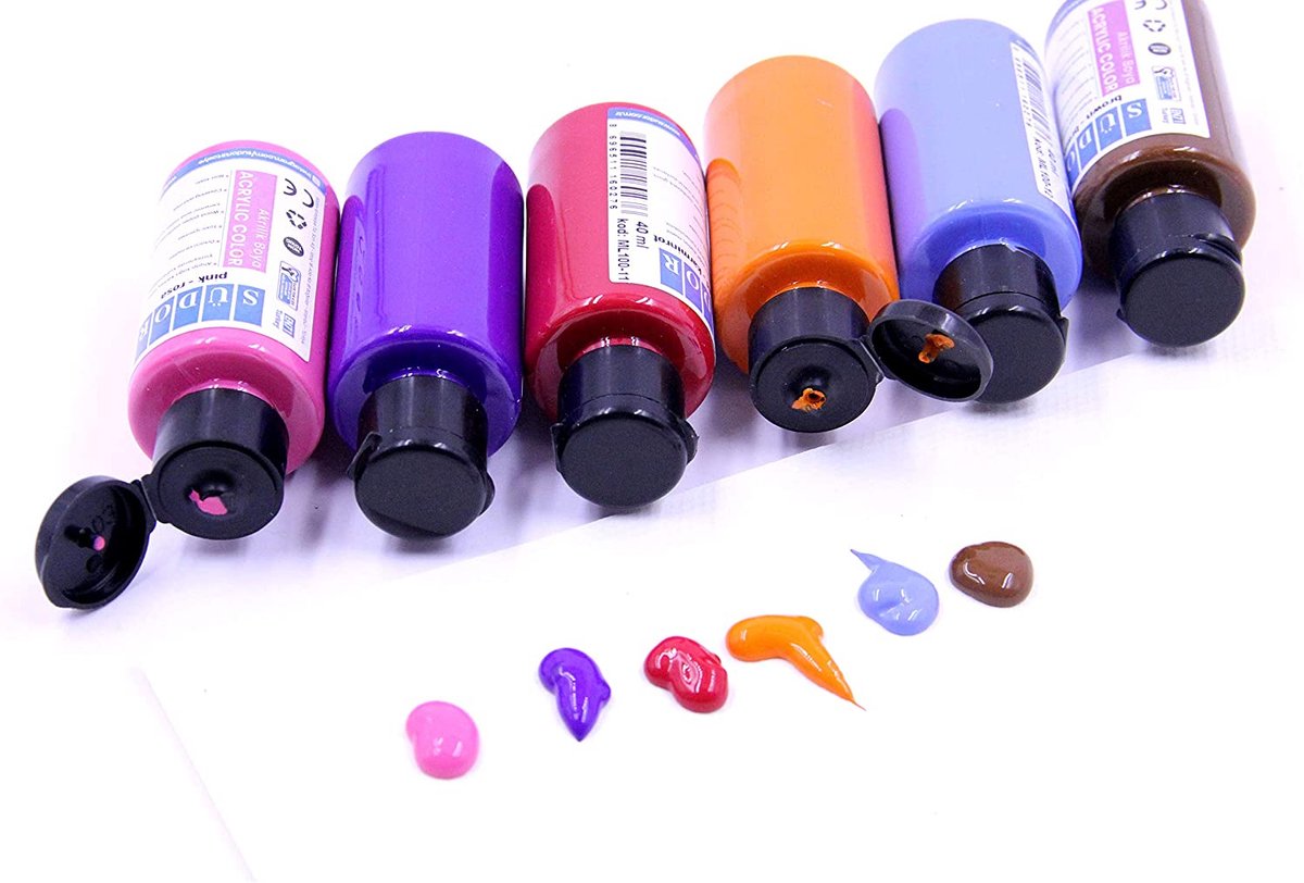 Acrylverfset voor kinderen en volwassenen | Universele verf voor hout, steen, canvas, polyester, papier, gips, stof, leer, metaal | Acrylverfset (6 x 40 ml medium tinten) — afbeelding 4