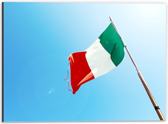 Dibond - Italiaanse Vlag op Stok - 40x30 cm Foto op Aluminium (Met Ophangsysteem)