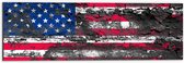 Dibond - Modder op Amerikaanse Vlag - 60x20 cm Foto op Aluminium (Wanddecoratie van metaal)