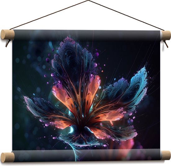 Textielposter - Neonkleurige Gloed op Bloem - 40x30 cm Foto op Textiel