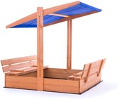 Zandbak - met dak en bankjes - 120x120 cm - blauw