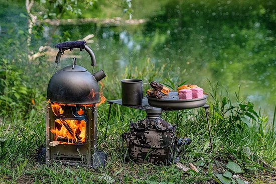 Dragbare pot/beker van titanium, voor op de camping, met klapgreep, 420