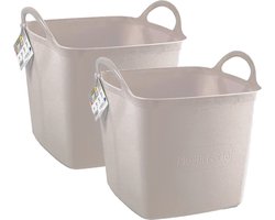 Plasticforte Kuip/emmer/wasmand - 2x - flexibel - beige - 27 liter - vierkant - kunststof - 36 x 34 x 37 cm
