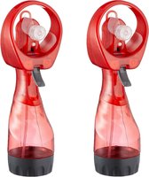 Cepewa Ventilator/waterverstuiver voor in je hand - 2x - Verkoeling in zomer - 25 cm - Rood
