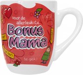 Moederag - Cartoon Mok - Voor de allerleukste bonus Mama - In cadeauverpakking met gekleurd krullint