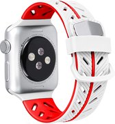 Strap-it Siliconen special strap - Geschikt voor Apple Watch bandje - Series 1/2/3/4/5/6/7/8/9/SE/Ultra (2) - Wit/rood - siliconen horlogebandje voor iWatch - maat : 42 mm 44 mm 45 mm 49 mm