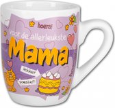 Moederdag - Cartoon Mok - Voor de allerleukste Mama - In cadeauverpakking met gekleurd krullint