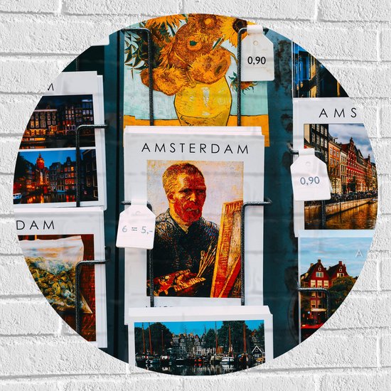 Muursticker Cirkel - Amsterdamse Ansichtkaarten in het Rek - 70x70 cm Foto op Muursticker
