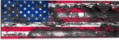 Dibond - Modder op Amerikaanse Vlag - 90x30 cm Foto op Aluminium (Wanddecoratie van metaal)