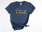 Lykke LGBTQ Unisex T-Shirt| Love is Love T-shirt| Pride | Rainbow | Heather Midnigt Navy | Maat XL