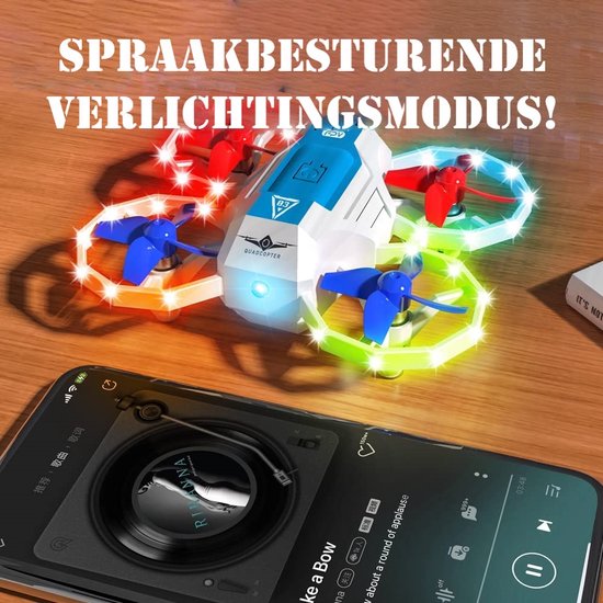 Huntex Mini-Drone Blauw met Verlichting voor Kinderen en Volwassenen - RC Voertuigen - Spraakbesturing Verlicht - 3D-flip - Kinder Drone - Kinderspeelgoed - Verjaardagscadeau - Inclusief 2 Accu's en Batterijen