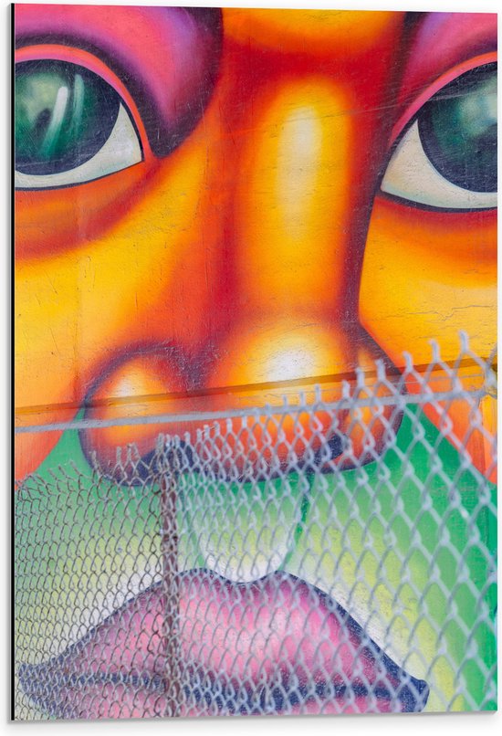 Dibond - Muurschildering van Gezicht Vol met Kleurrijke Vlakken - 40x60 cm Foto op Aluminium (Met Ophangsysteem)