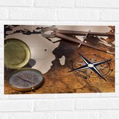 Muursticker - Kompas op Wereldkaart - 60x40 cm Foto op Muursticker