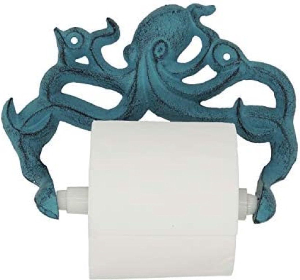 Decoratieve Gietijzeren Octopus Toiletrolhouder - Wandgemonteerde Octopus Décor voor Badkamer - Gemakkelijk te installeren met meegeleverde Schroeven en Ankers - Blauw