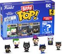 Funko Bitty Pop! 4-Pack doos met The Joker, Batgirl, Batman en mystery pop, met figuren uitgestald.