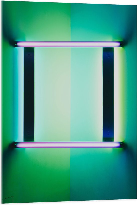 Acrylglas - Witte Lijnen in Groene en Blauwe Vlakken - 70x105 cm Foto op Acrylglas (Wanddecoratie op Acrylaat)