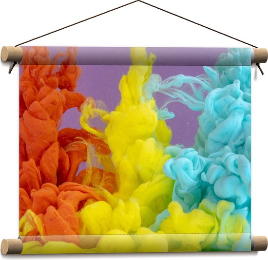Textielposter - Oranje, Gele en Blauwe Rookwolken - 40x30 cm Foto op Textiel